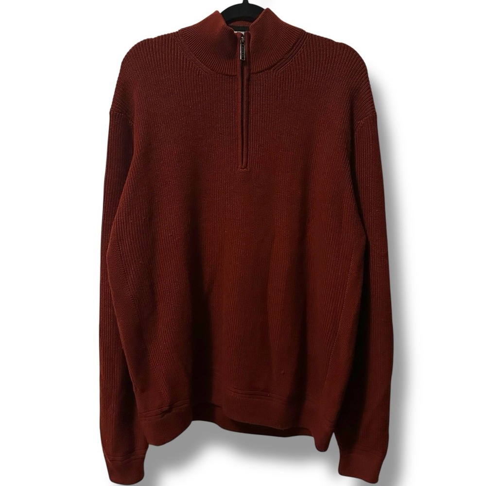 Ted‎ Baker Men's Size 7 (3XL) Rust Red Half Zip Funnel Neck Sweater Ribbed Knit